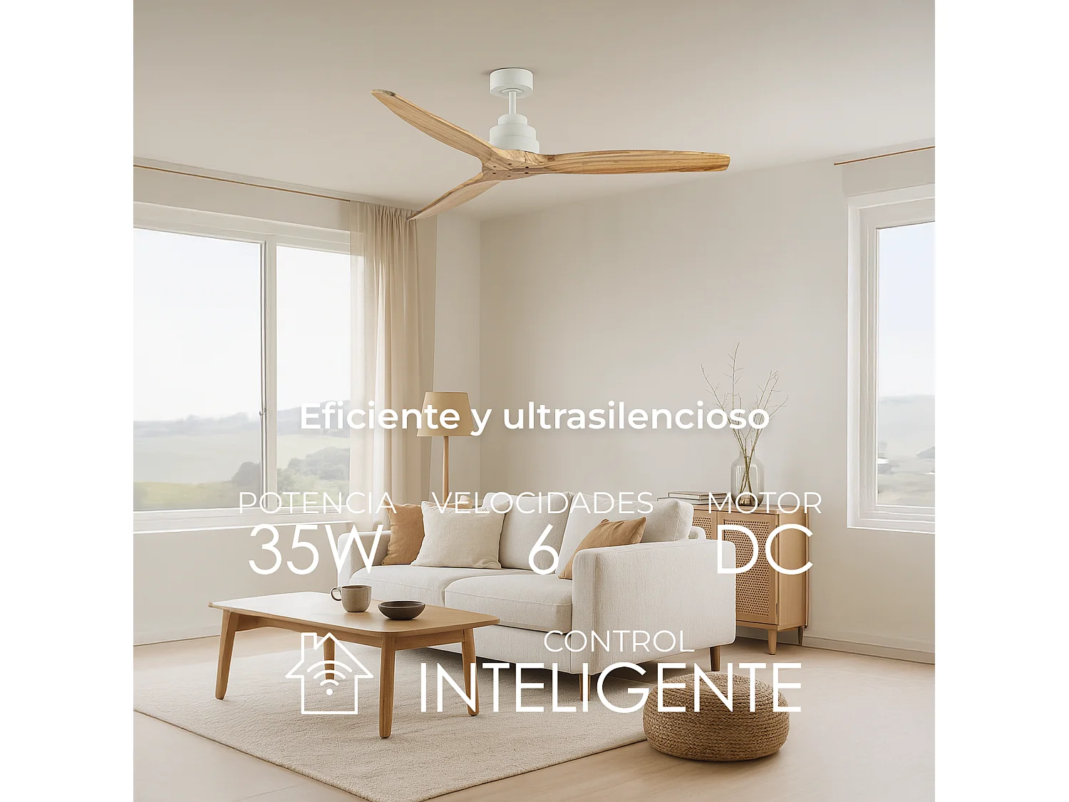 Ventilador de techo 132 cm haya 6 velocidades wifi – helix