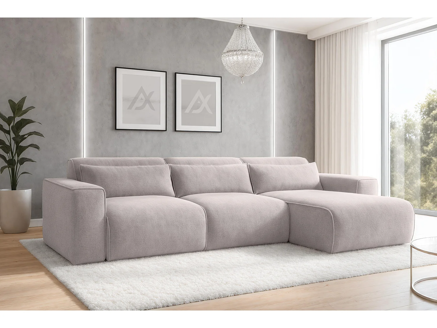 AX LIVING Wohnlandschaft mit Schlaffunktion Ruyam Sofa Creme 310 cm R
