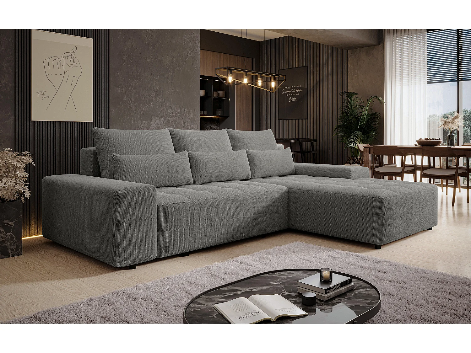 AX LIVING Canapé d’angle Alvorada 280 cm gris convertible
