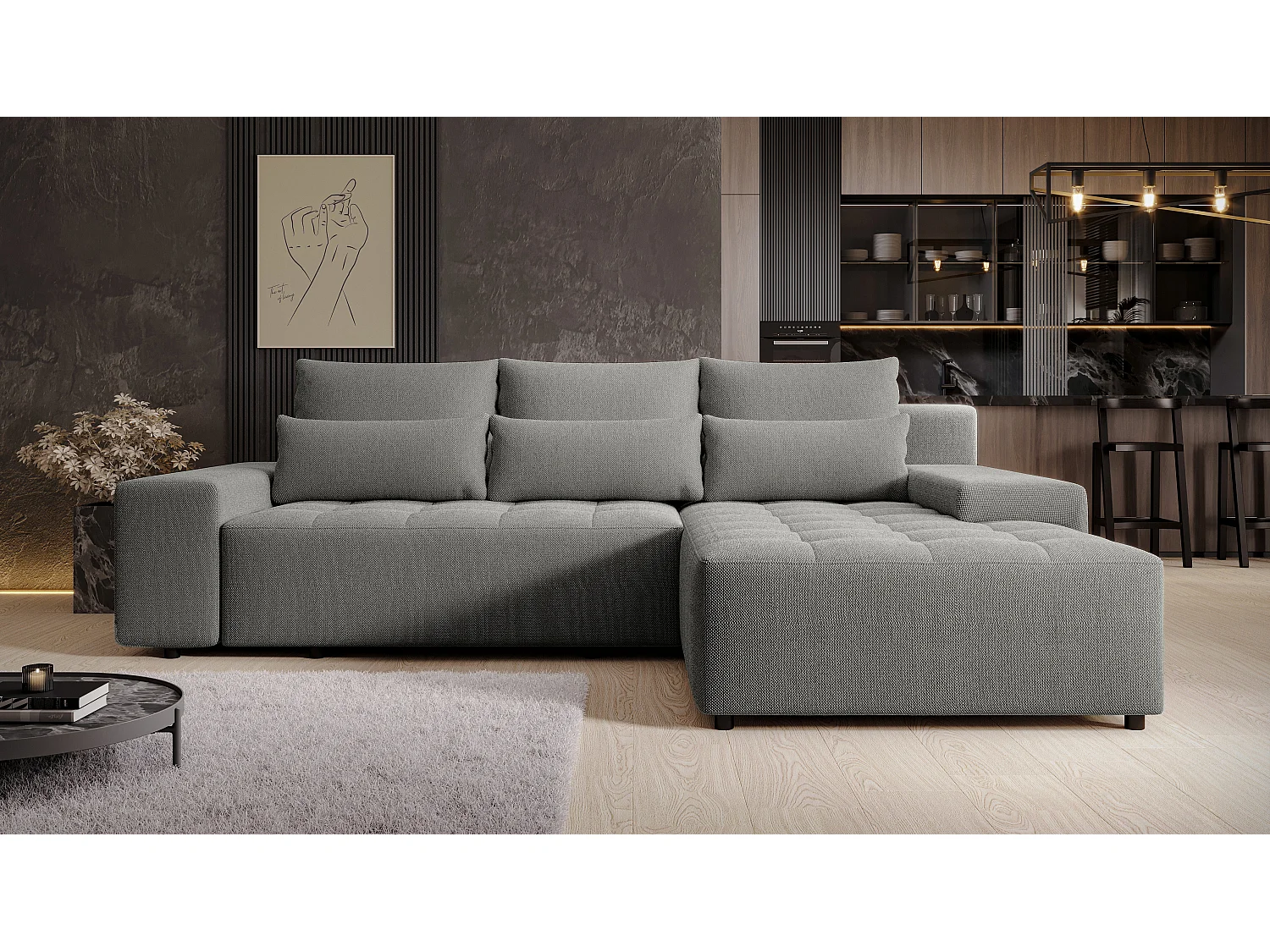 AX LIVING Canapé d’angle Alvorada 280 cm gris convertible
