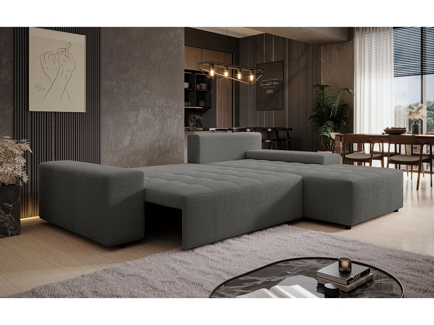 AX LIVING Canapé d’angle Alvorada 280 cm gris convertible