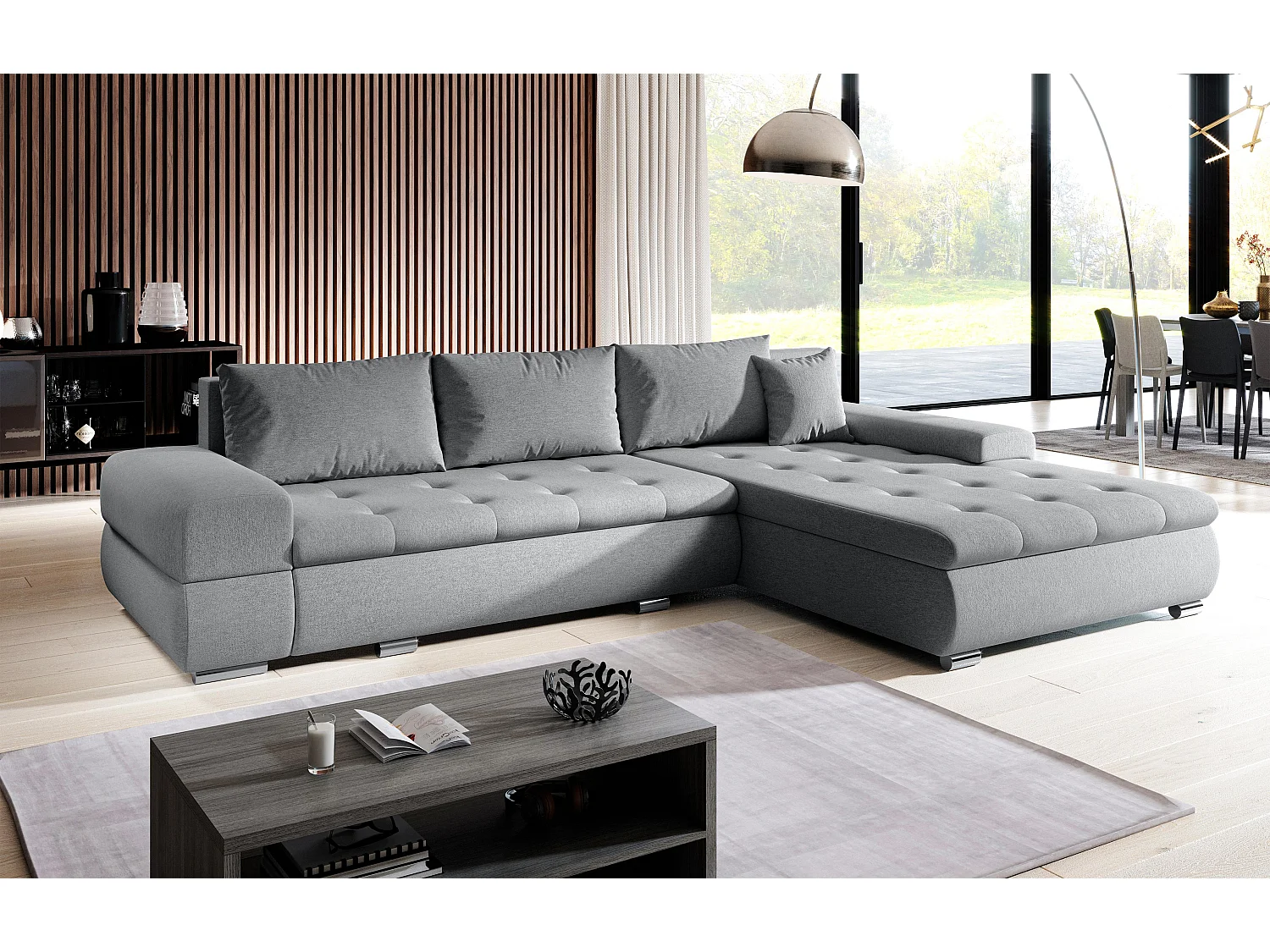 AX LIVING Canapé d’angle Sivaso gris 310 cm convertible