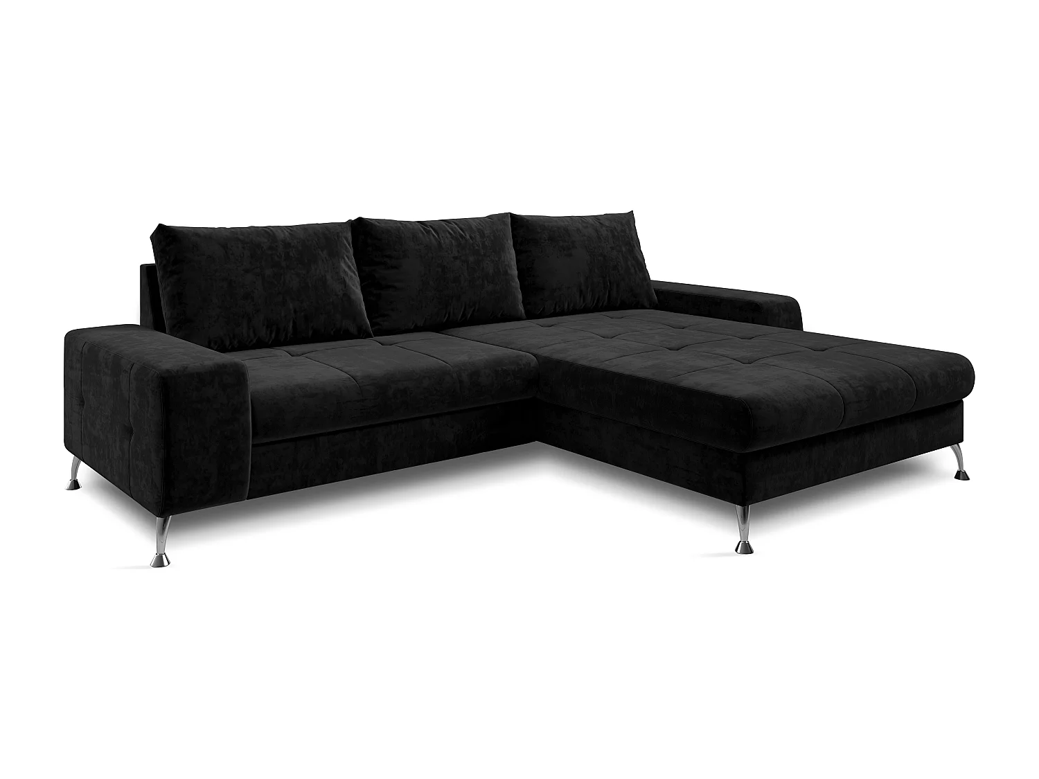 AX LIVING Eckschlafcouch mit Bettkasten Artemia 275 cm Schwarz Samt R