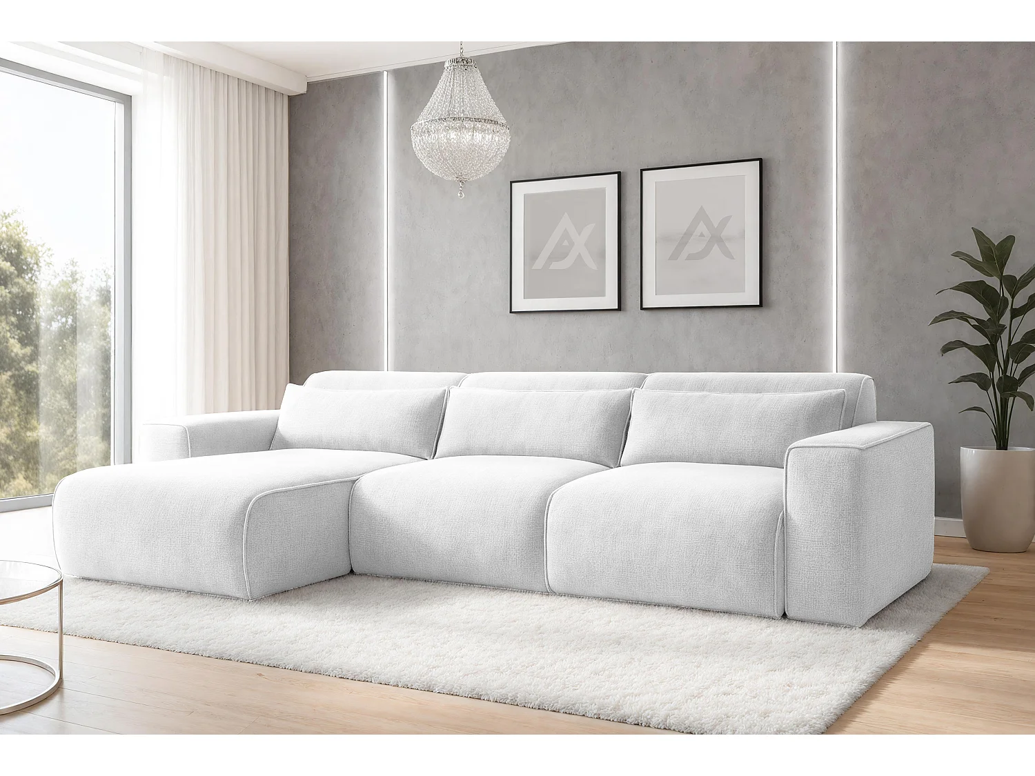 AX LIVING Hoekbank Ruyam parelwit met slaapfunctie links