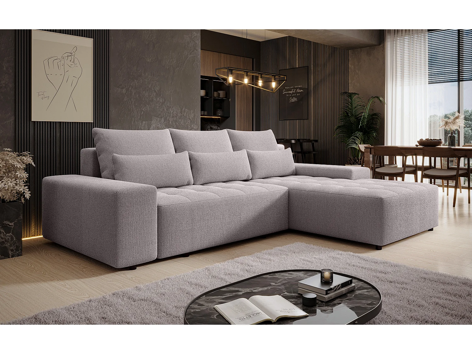 AX LIVING Canapé d’angle Alvorada 280 cm beige convertible