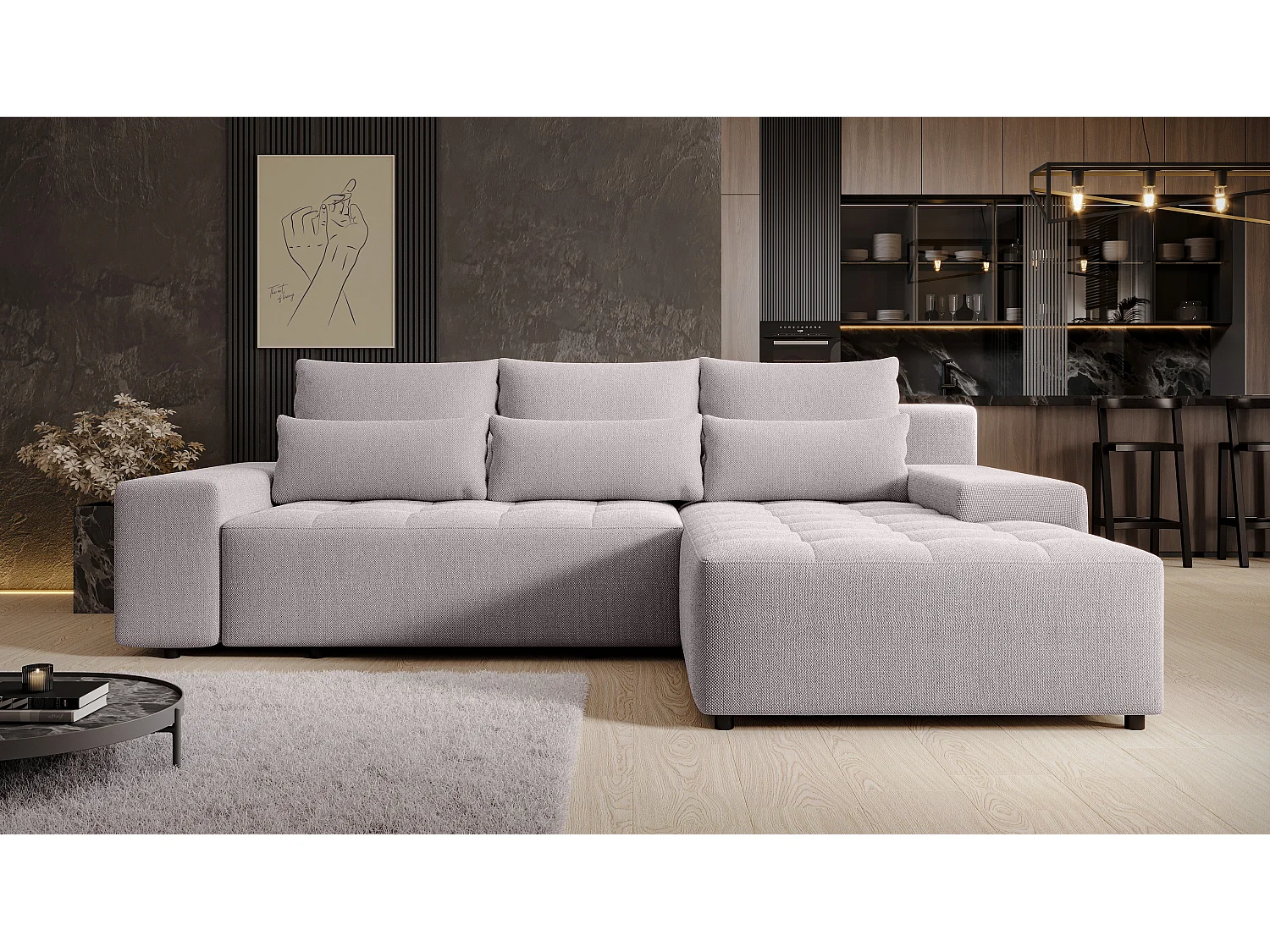 AX LIVING Canapé d’angle Alvorada 280 cm beige convertible