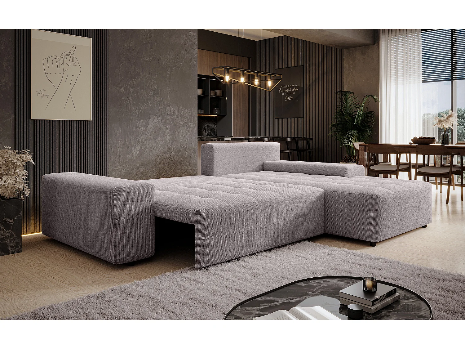 AX LIVING Canapé d’angle Alvorada 280 cm beige convertible