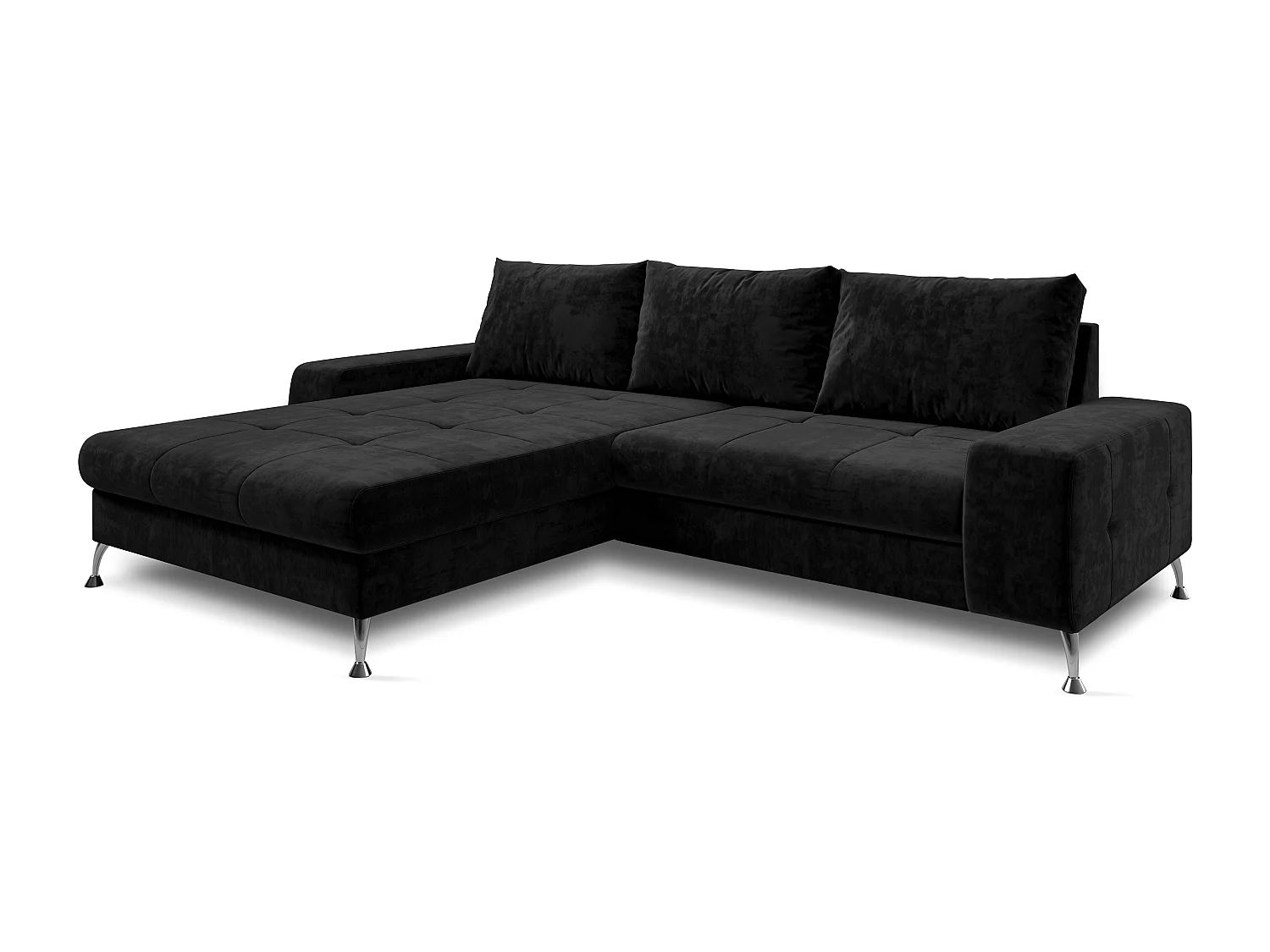 AX LIVING Canapé d’angle Artemia noir velours 275 cm convertible avec coffre gauche