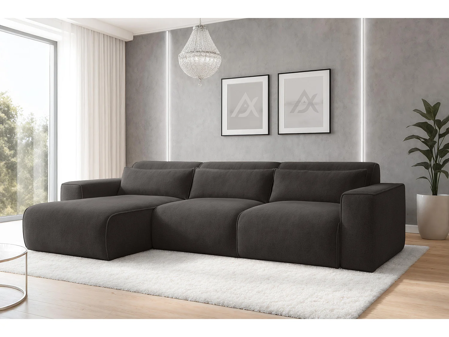 AX LIVING Canapé panoramique Ruyam 310 cm gris convertible gauche
