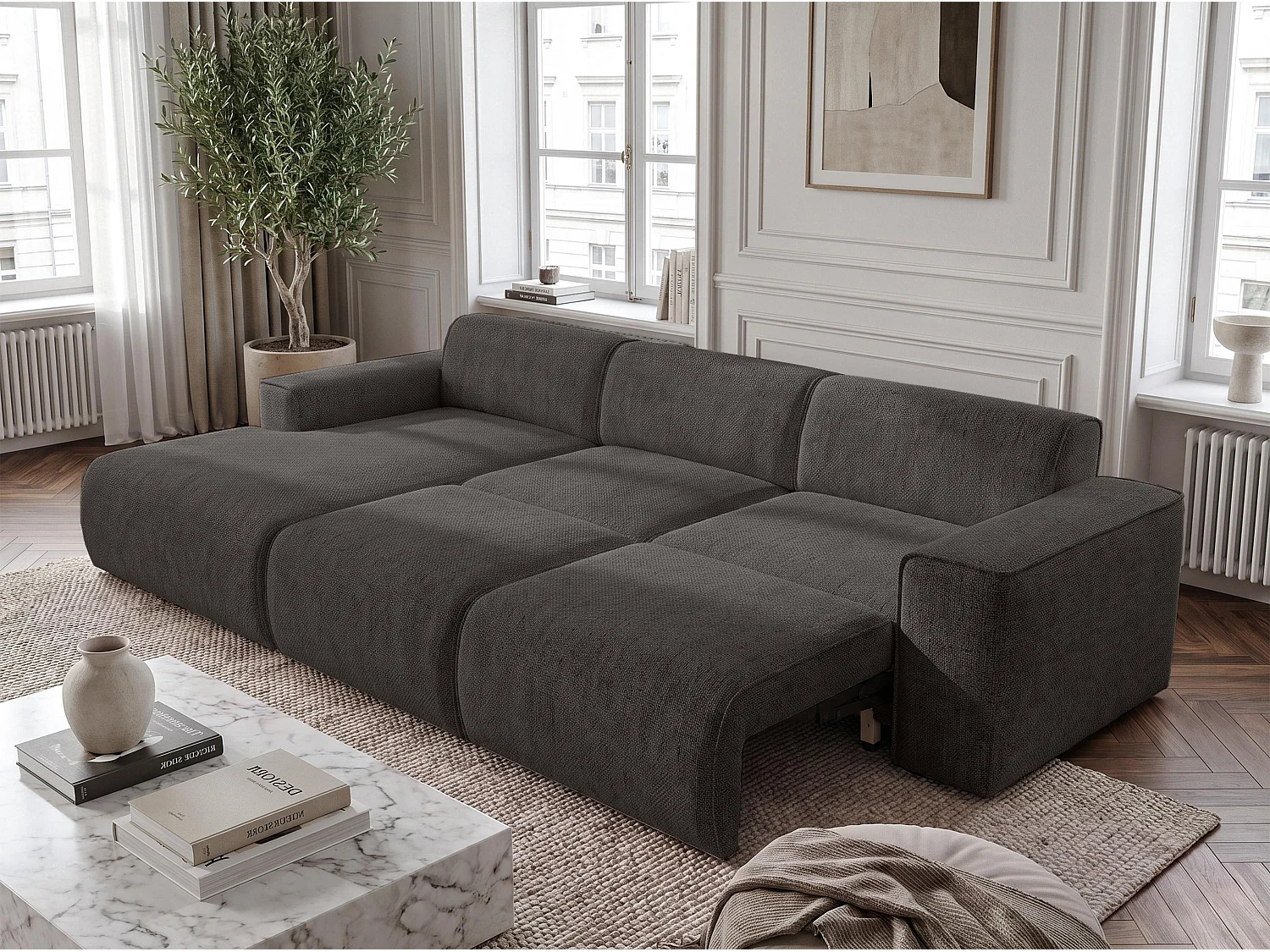 AX LIVING Wohnlandschaft mit Schlaffunktion Ruyam Grau Sofa 310 cm L