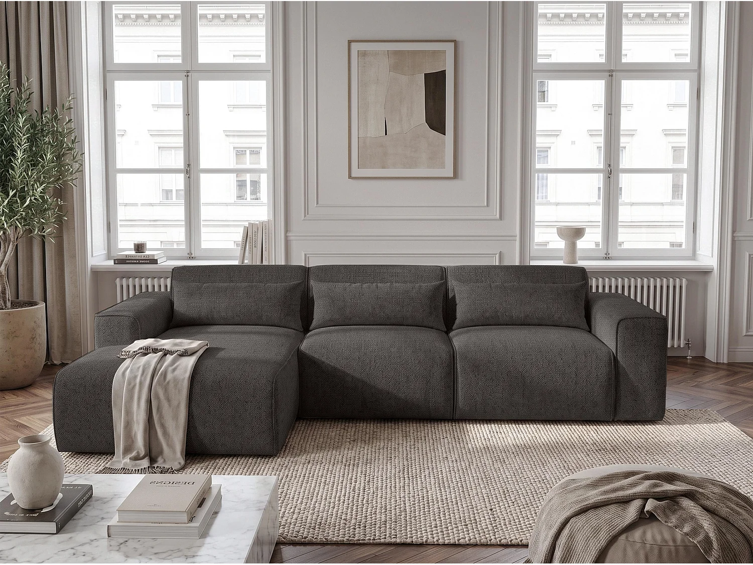 AX LIVING Wohnlandschaft mit Schlaffunktion Ruyam Grau Sofa 310 cm L