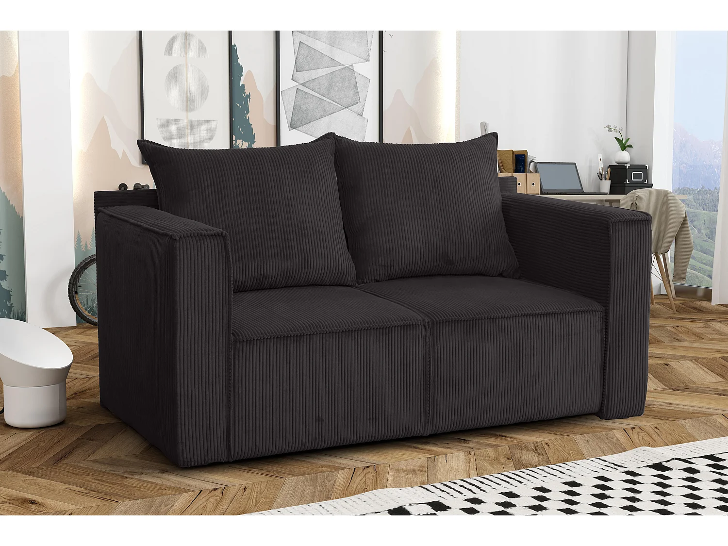 AX LIVING Canapé 2 places Hatay velours côtelé gris foncé convertible 170 cm