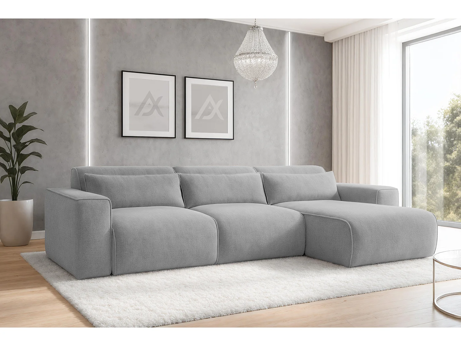 AX LIVING Canapé panoramique Ruyam 310 cm gris foncé convertible droite