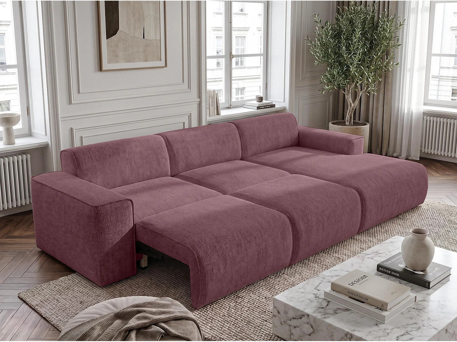 Canapé d'angle panoramique convertible 5 places en tissu gris foncé RUYAM