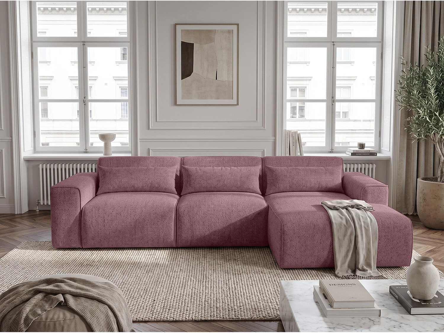 Canapé d'angle panoramique convertible 5 places en tissu gris foncé RUYAM
