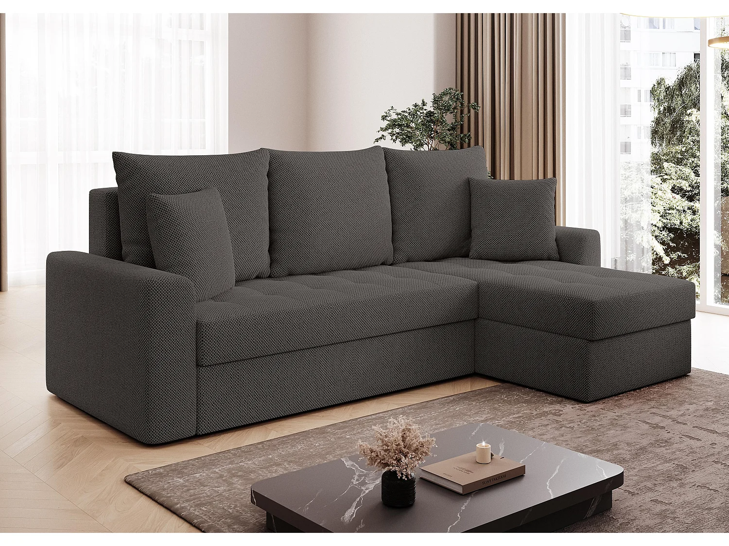 AX LIVING Canapé d’angle Karaman 238 cm gris convertible avec coffre