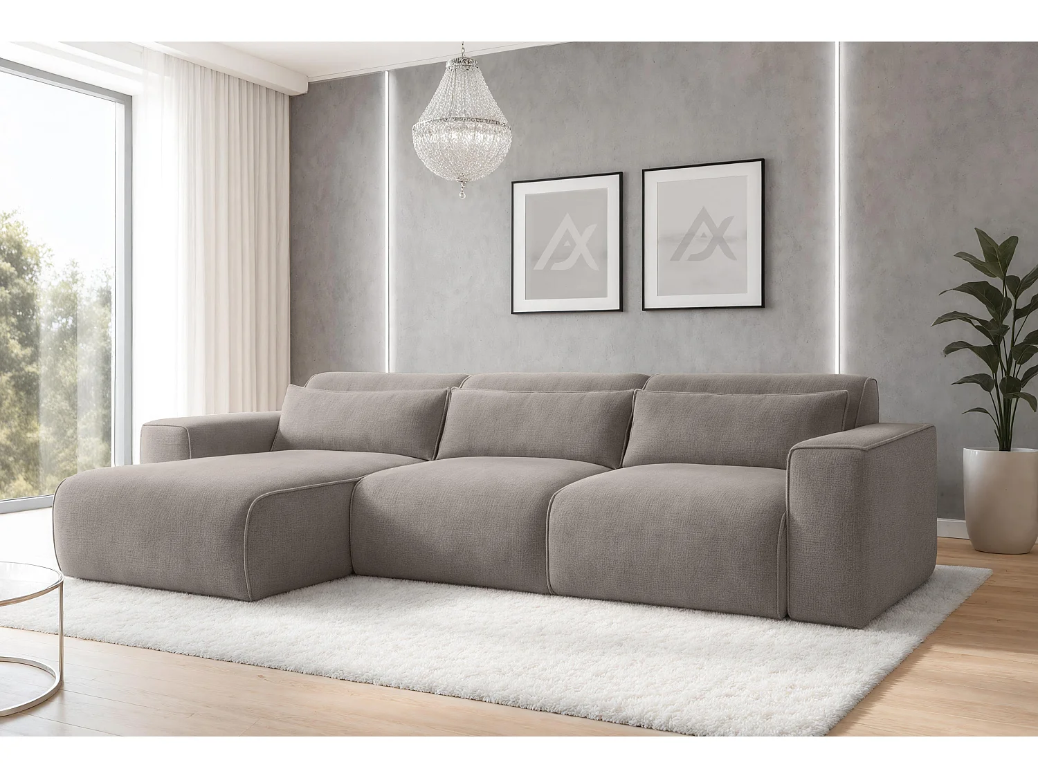 AX LIVING Canapé panoramique Ruyam 310 cm marron clair convertible gauche