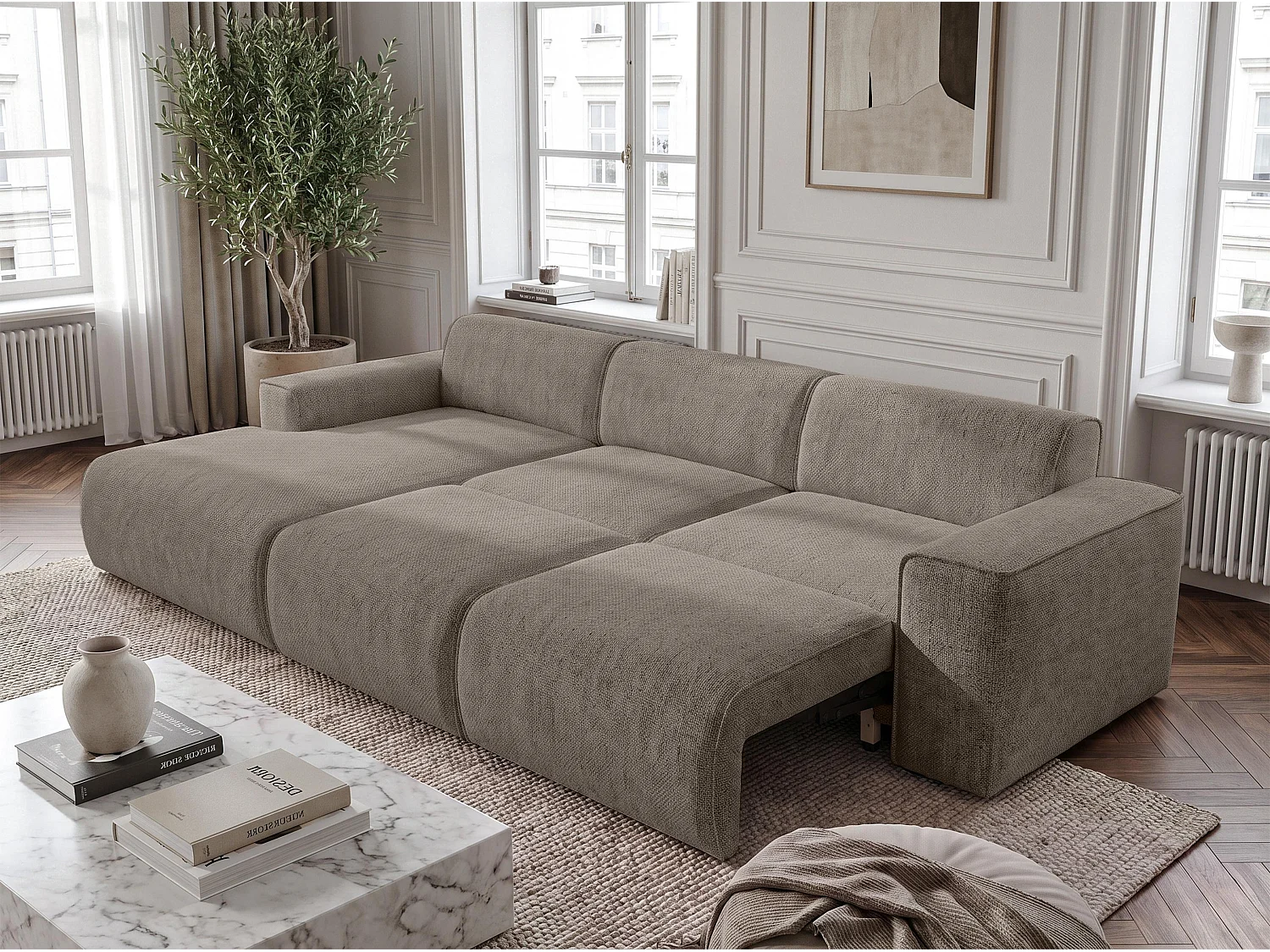 AX LIVING Hoekslaapbank Ruyam Lichtbruin 310 cm Links