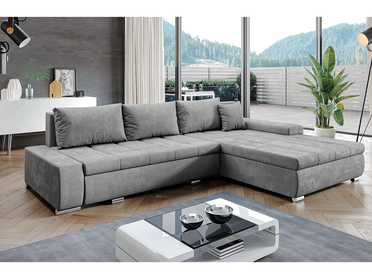 AX LIVING Canapé d’angle Tunceli gris 297 cm convertible moderne