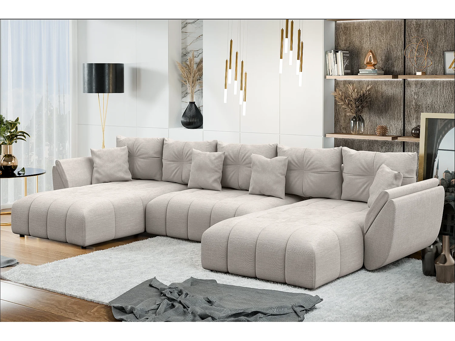 AX LIVING Couch U Form mit Schlaffunktion Antalya 382 cm beige