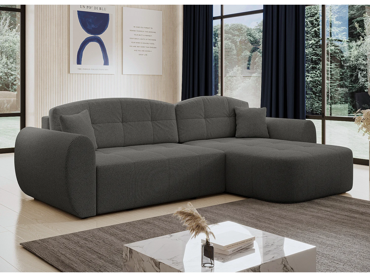 AX LIVING Canapé d’angle Nubio 282 cm gris convertible