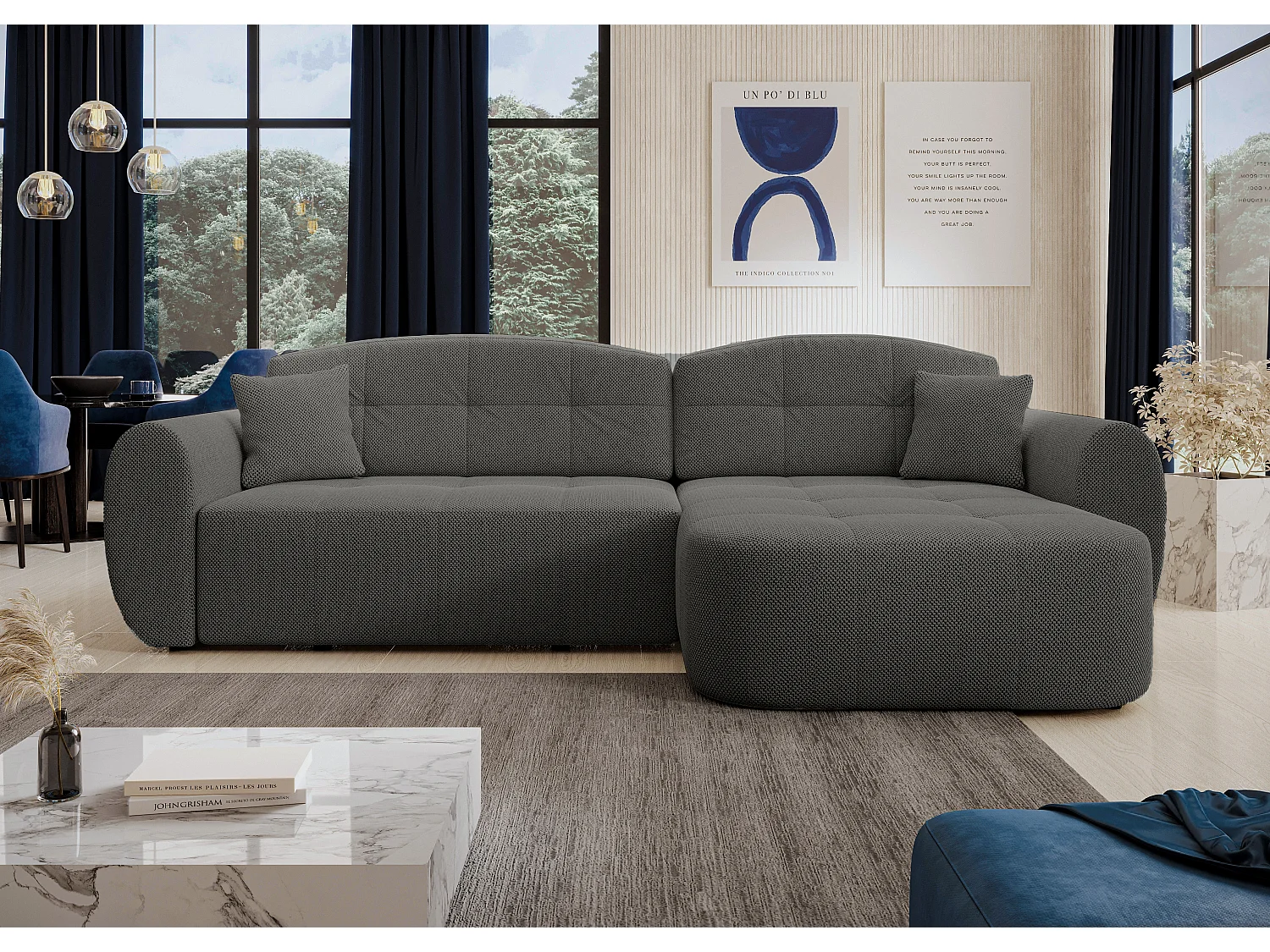 AX LIVING Canapé d’angle Nubio 282 cm gris convertible