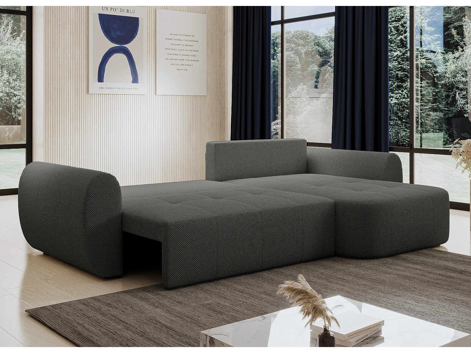 AX LIVING Canapé d’angle Nubio 282 cm gris convertible