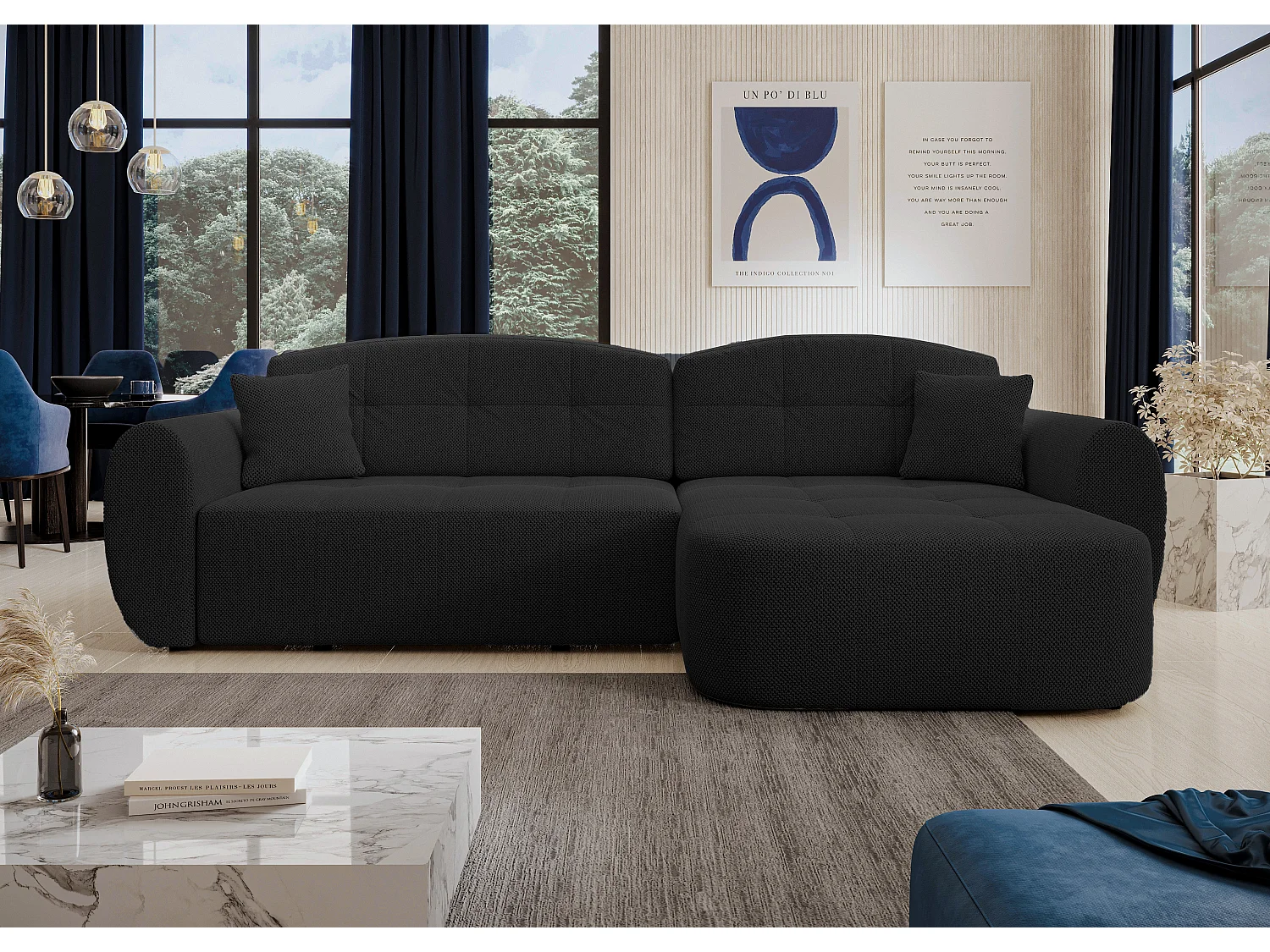 AX LIVING Hoekbank Nubio 282 cm zwart met slaapfunctie