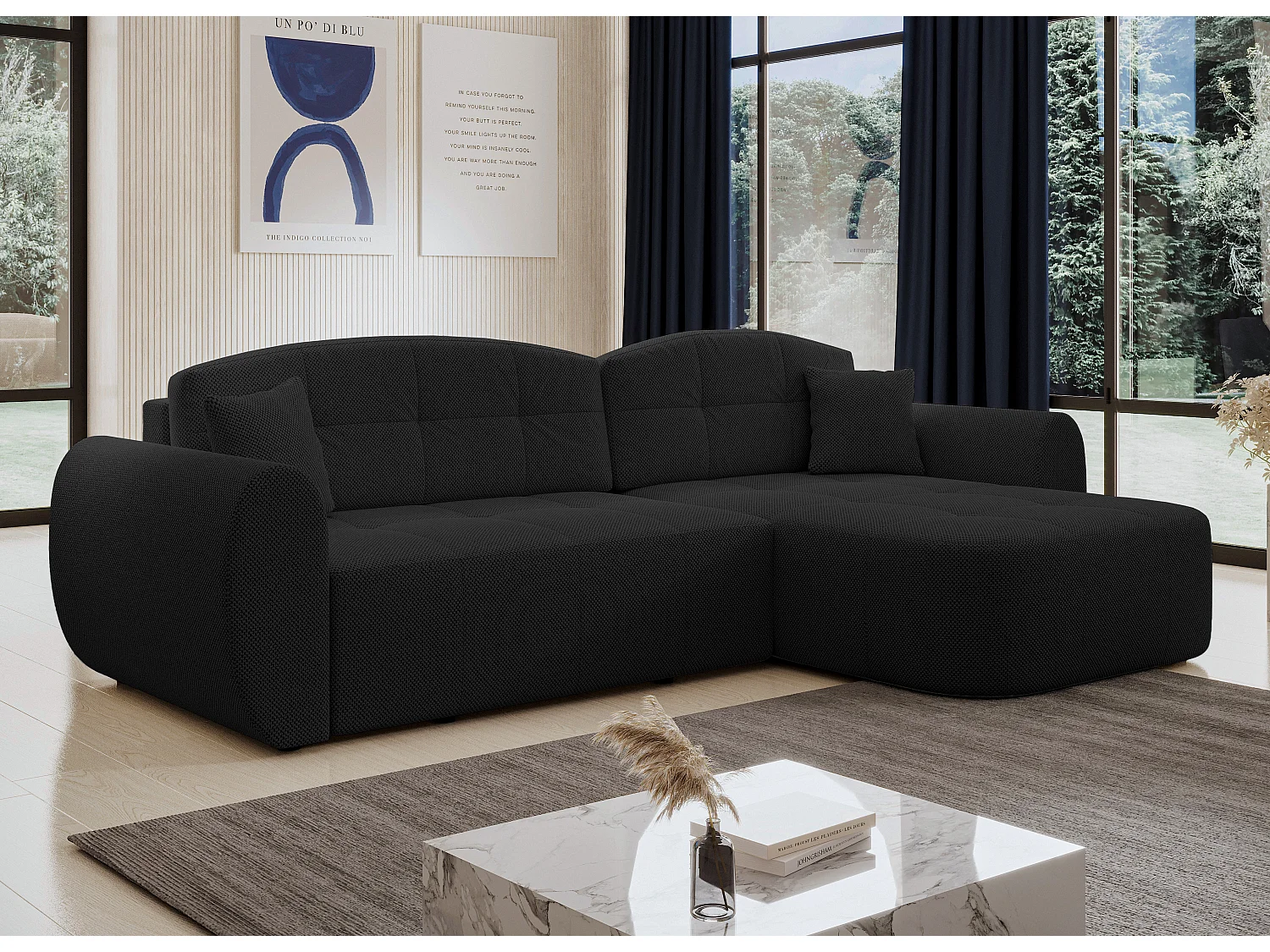 AX LIVING Hoekbank Nubio 282 cm zwart met slaapfunctie