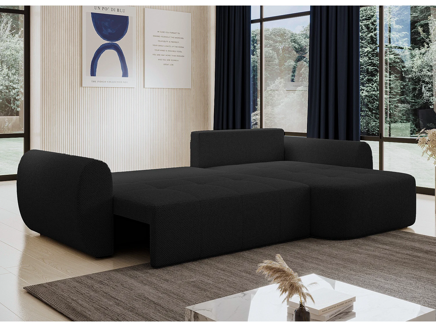 AX LIVING Hoekbank Nubio 282 cm zwart met slaapfunctie