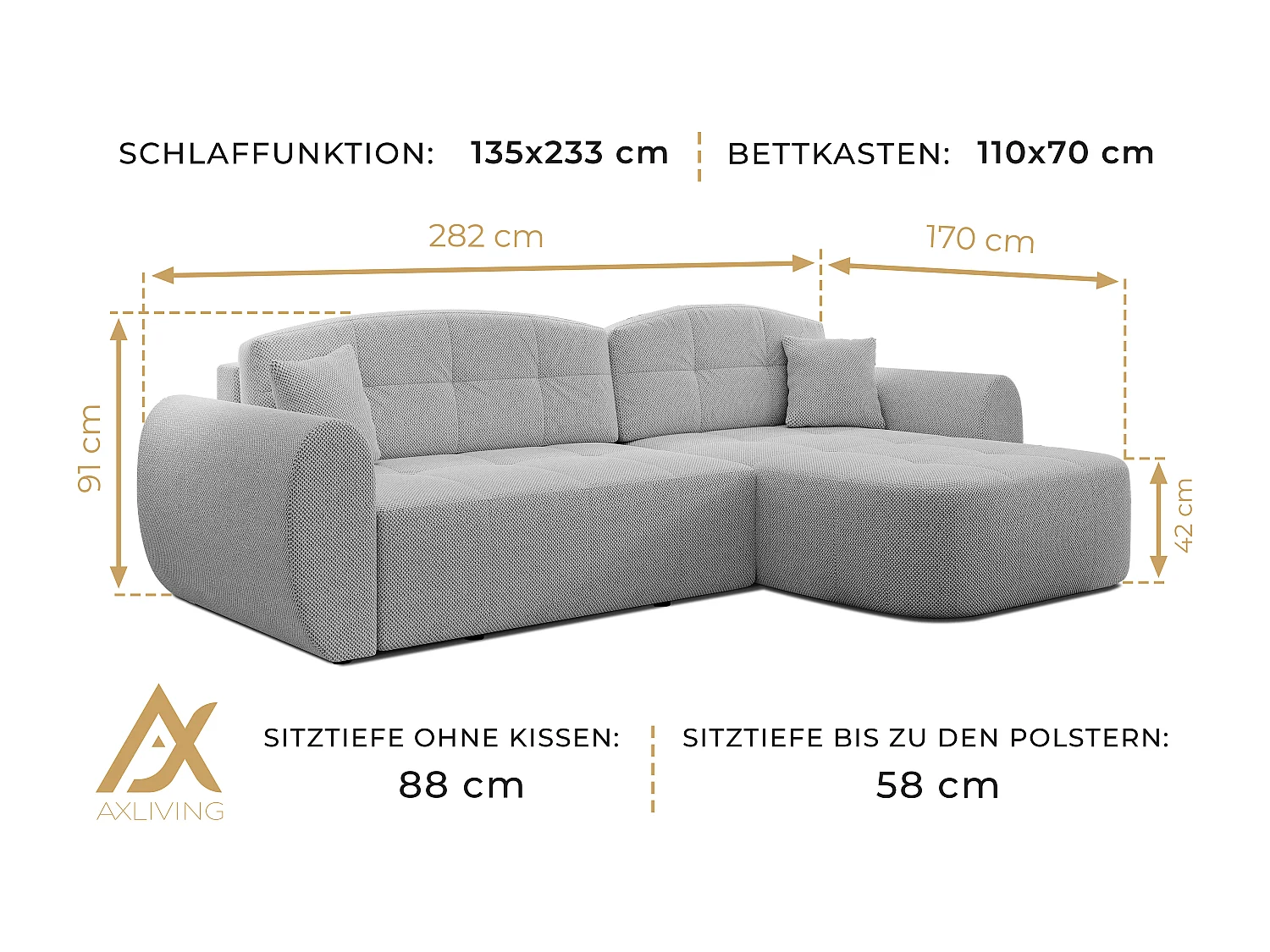 AX LIVING Hoekbank Nubio 282 cm zwart met slaapfunctie