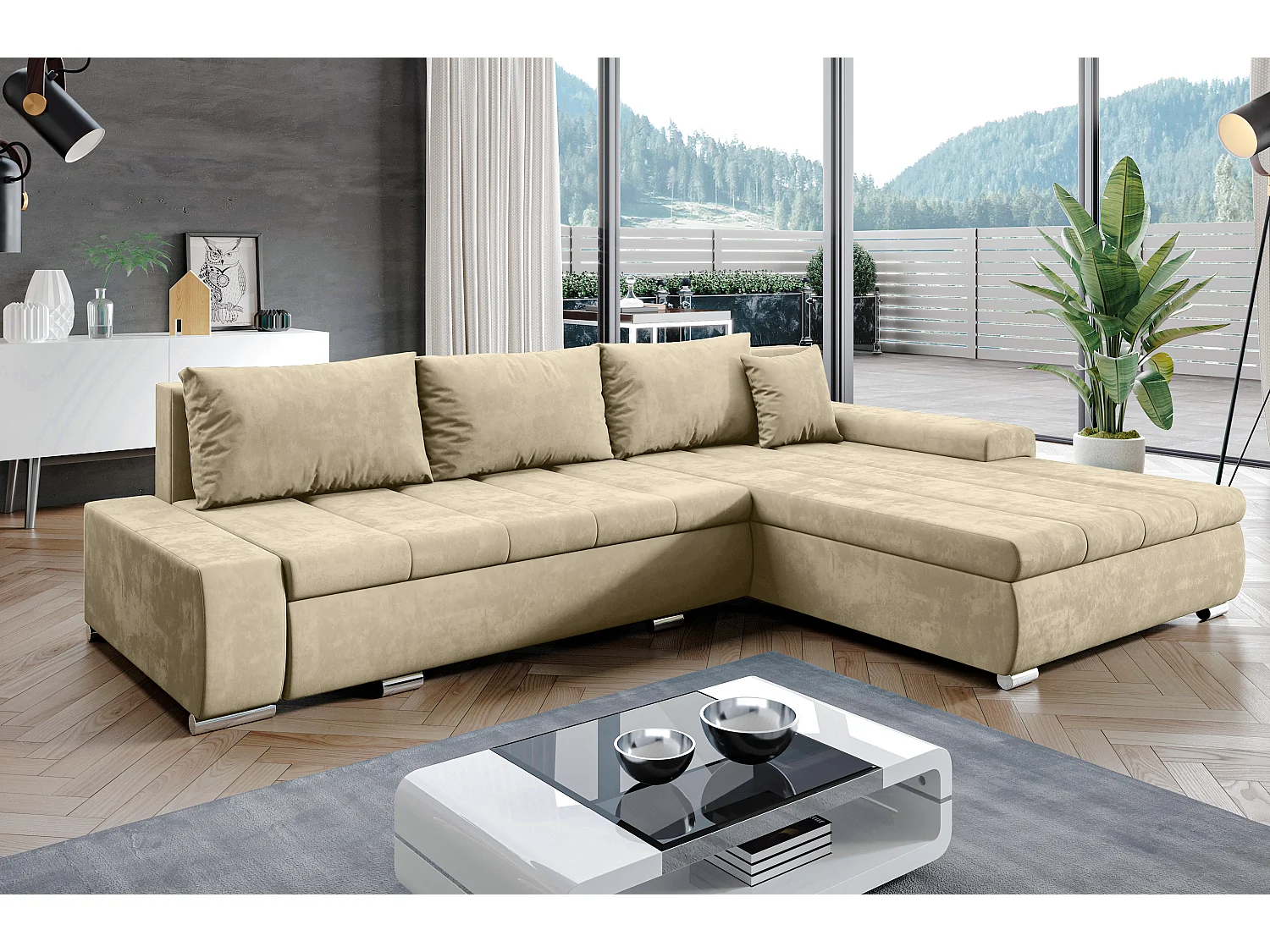 AX LIVING Canapé d’angle Tunceli beige 297 cm convertible moderne