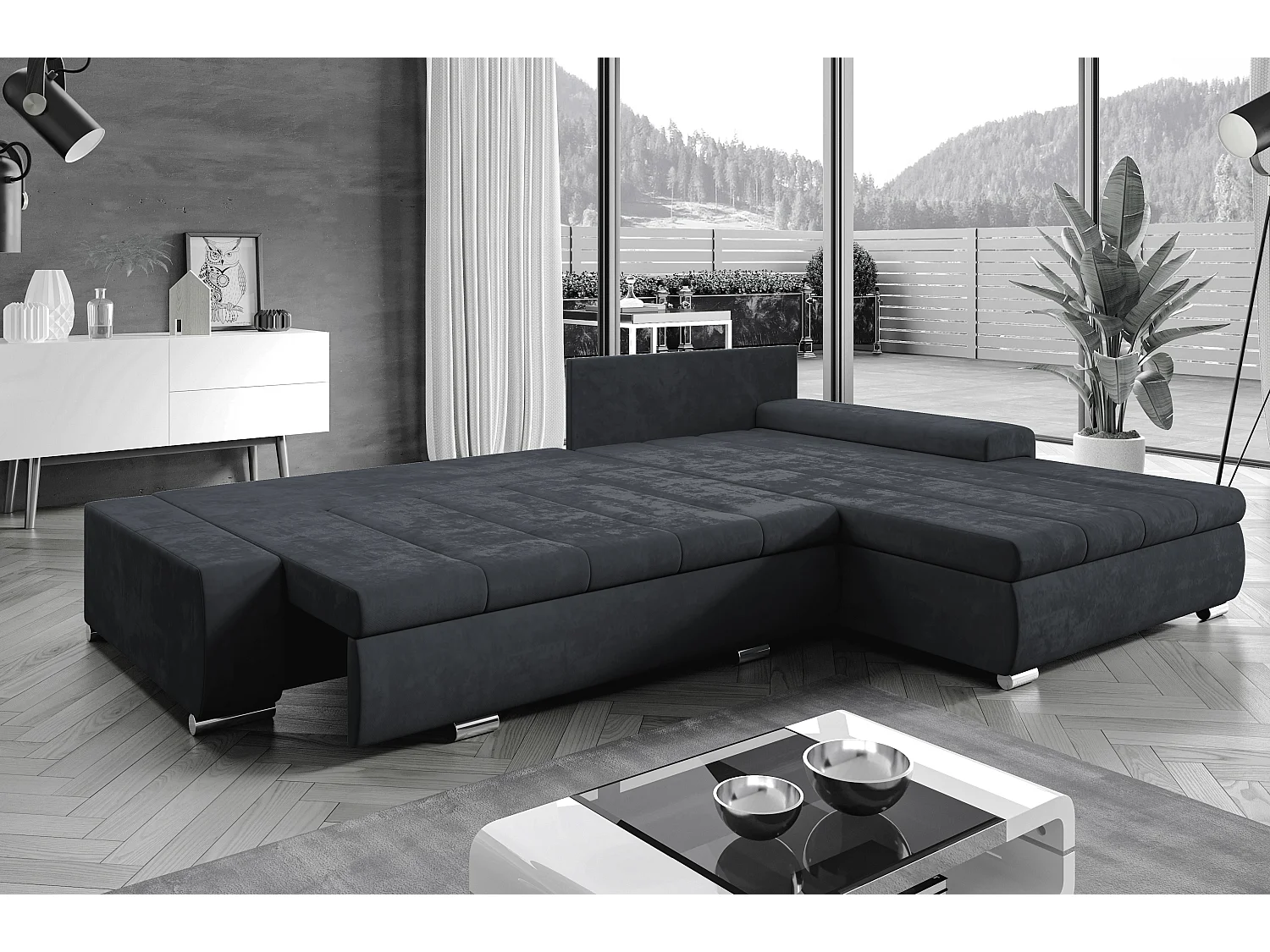 AX LIVING Canapé d’angle Tunceli beige 297 cm convertible moderne