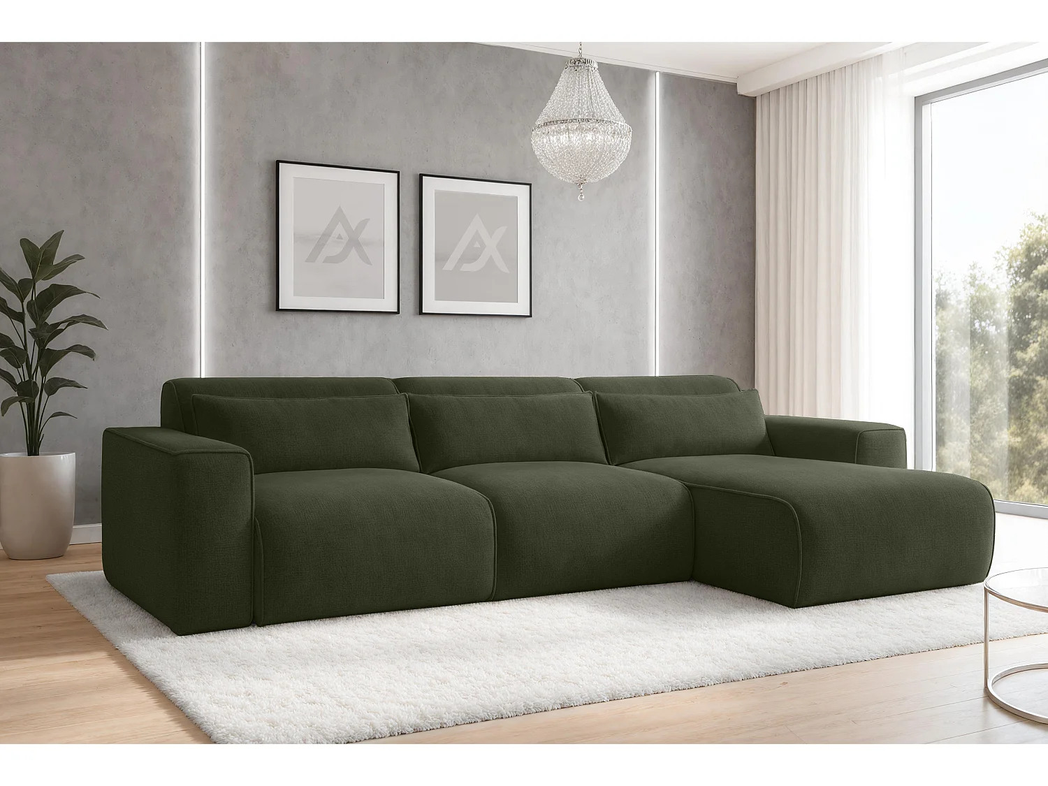 AX LIVING Wohnlandschaft mit Schlaffunktion Ruyam Eckcouch Grün R