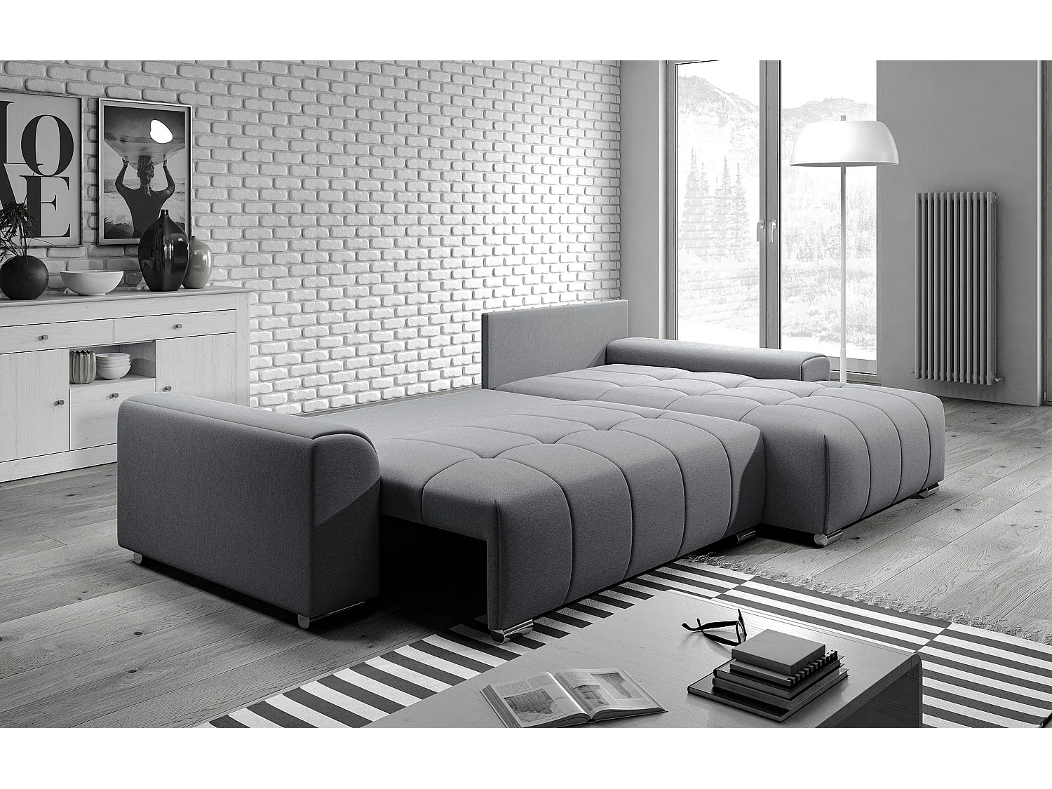 AX LIVING Canapé d’angle Rivolli 260 cm marron convertible avec coffre