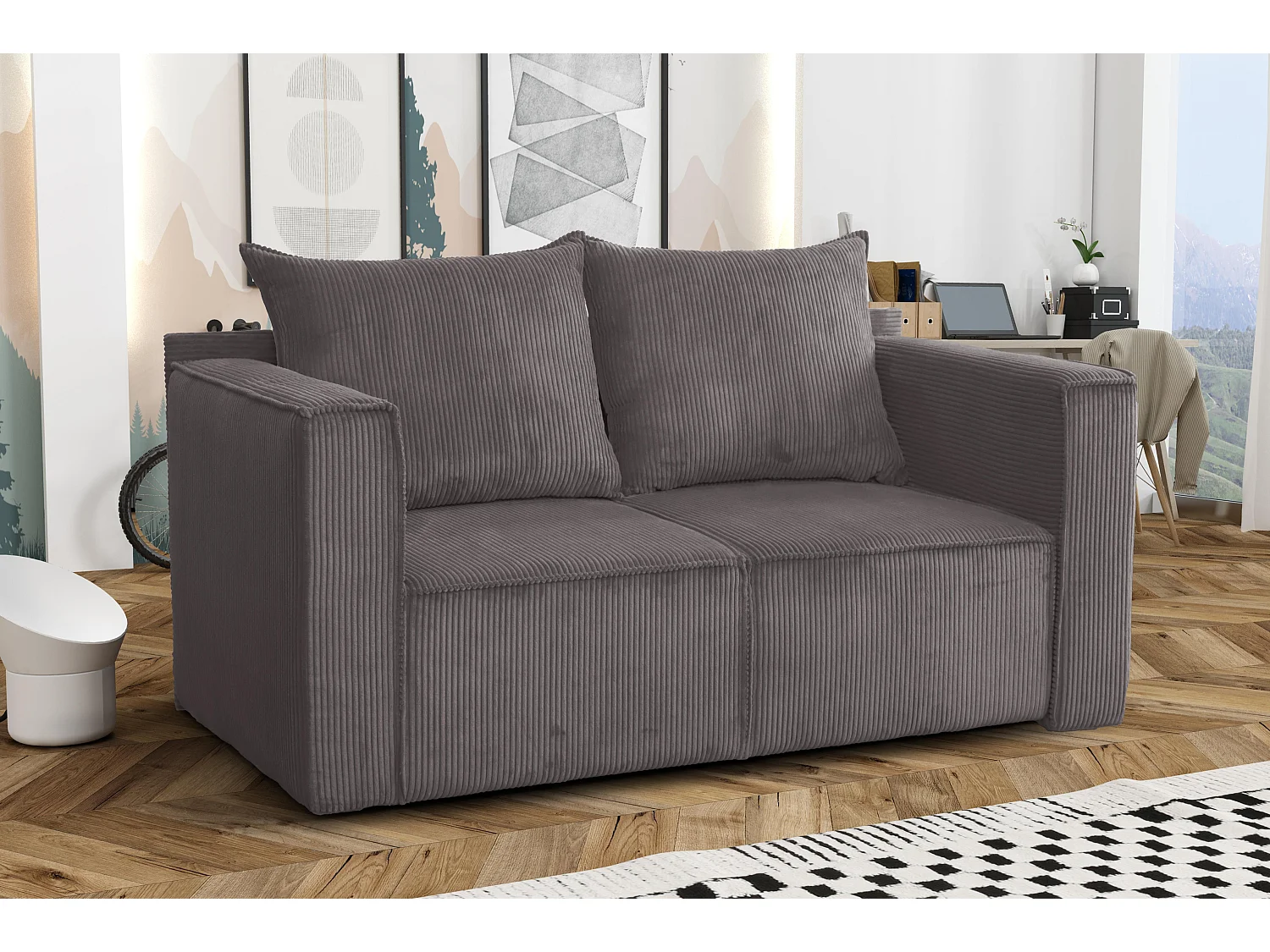 AX LIVING 2-zits slaapbank Hatay cord bruin met opbergruimte