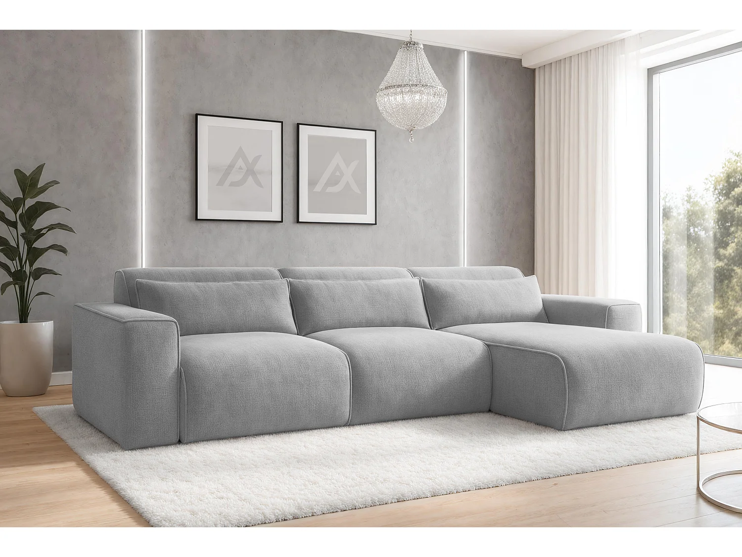 AX LIVING Canapé panoramique Ruyam gris clair convertible droite