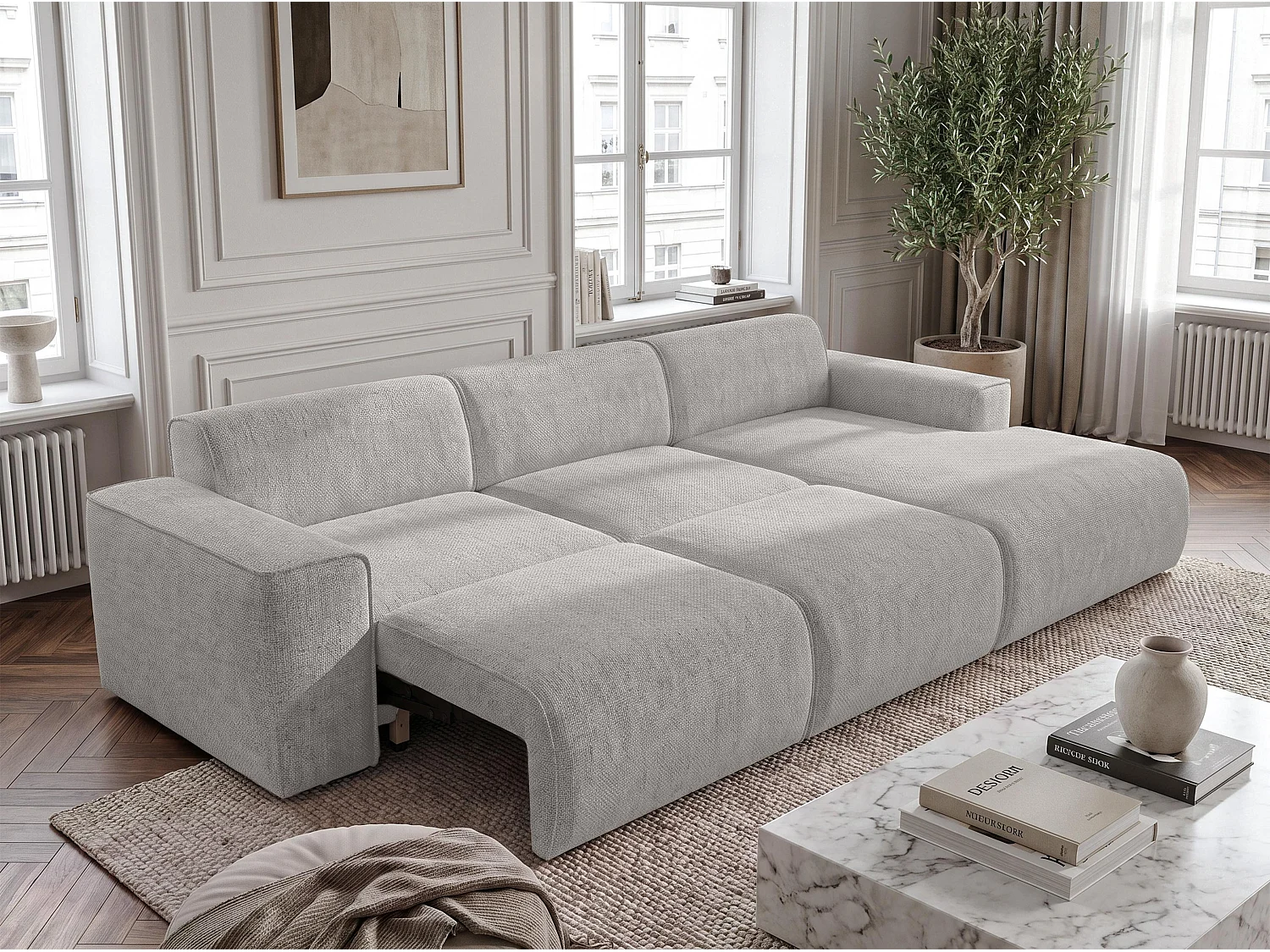AX LIVING Wohnlandschaft mit Schlaffunktion Ruyam Schlafsofa Hellgrau R