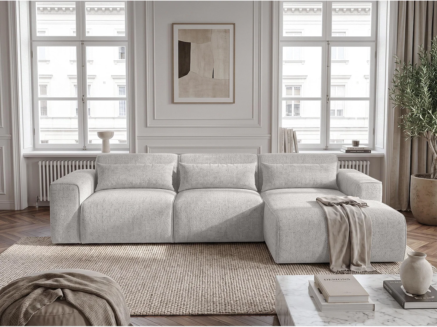 AX LIVING Wohnlandschaft mit Schlaffunktion Ruyam Schlafsofa Hellgrau R