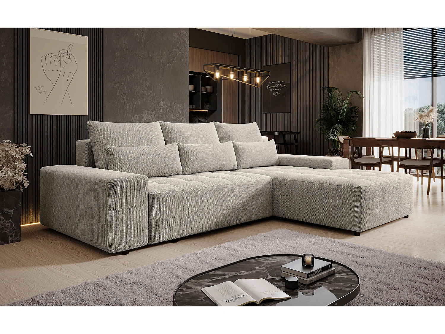 AX LIVING Ecksofa mit Schlaffunktion Alvorada 280 cm creme