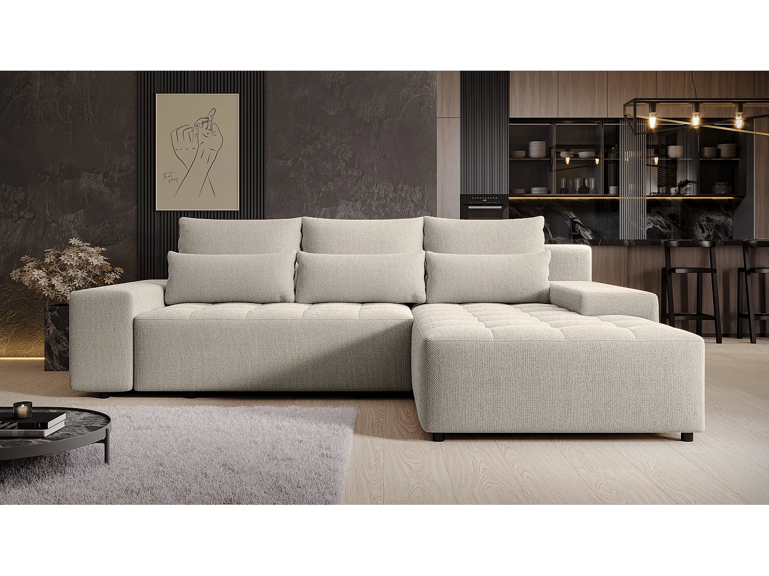 AX LIVING Ecksofa mit Schlaffunktion Alvorada 280 cm creme