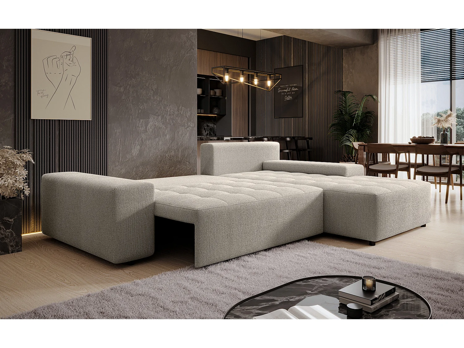 AX LIVING Ecksofa mit Schlaffunktion Alvorada 280 cm creme