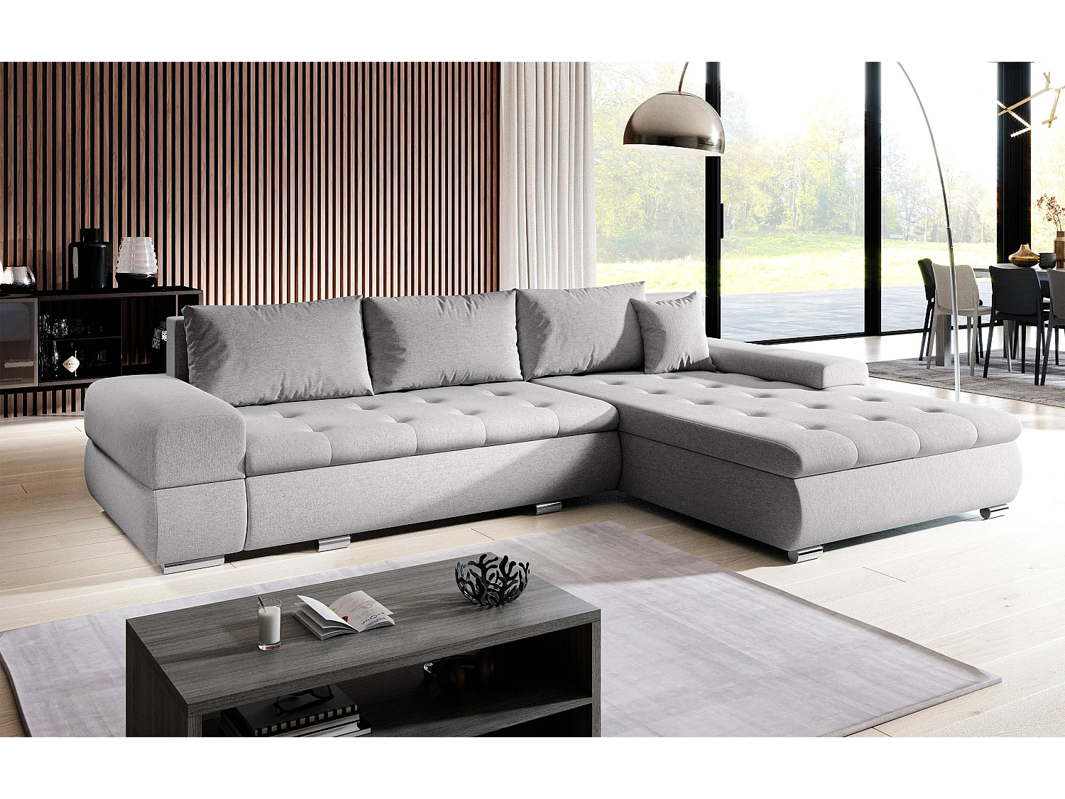 AX LIVING Canapé d’angle Sivaso gris clair 310 cm convertible