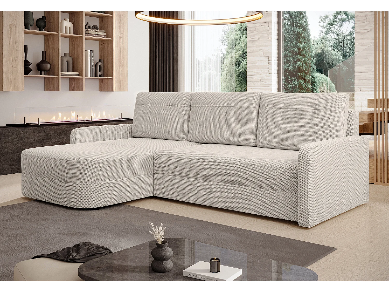 AX LIVING Ecksofa mit Schlaffunktion Nebbiolo 250 cm breit – beige Eckcouch