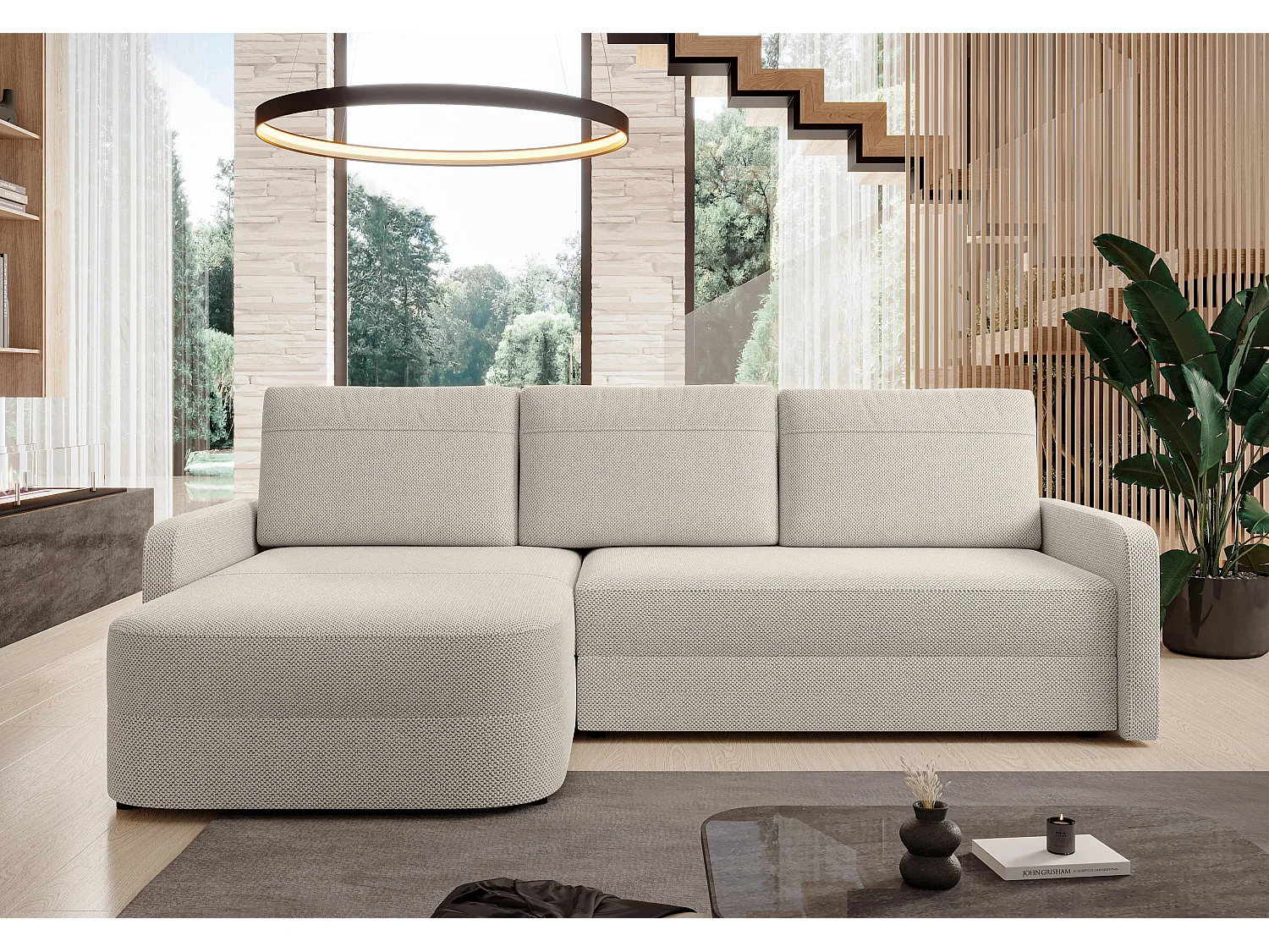 AX LIVING Ecksofa mit Schlaffunktion Nebbiolo 250 cm breit – beige Eckcouch
