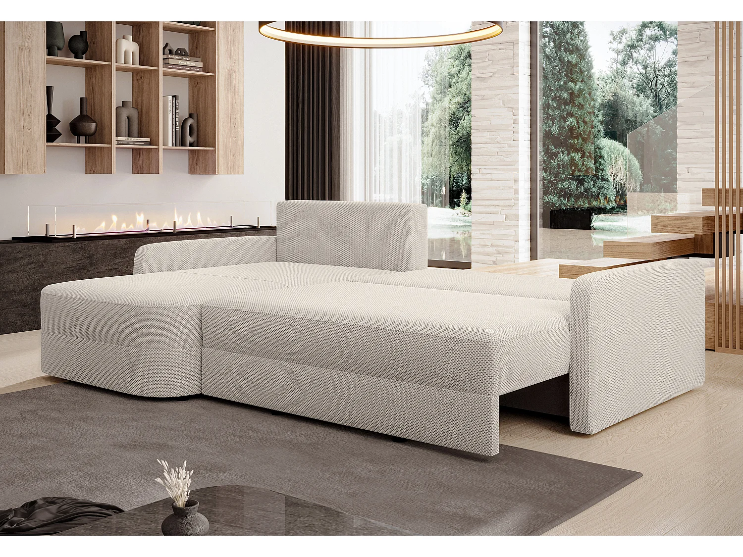 AX LIVING Ecksofa mit Schlaffunktion Nebbiolo 250 cm breit – beige Eckcouch