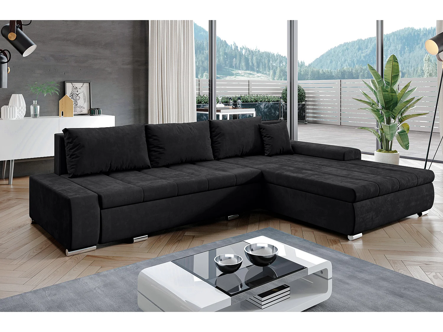 AX LIVING Canapé d’angle Tunceli anthracite 297 cm convertible moderne