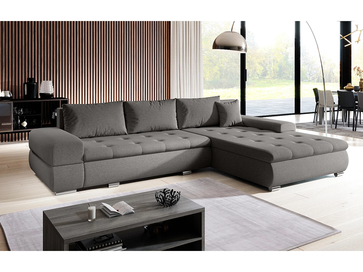 AX LIVING Canapé d’angle Sivaso marron 310 cm convertible