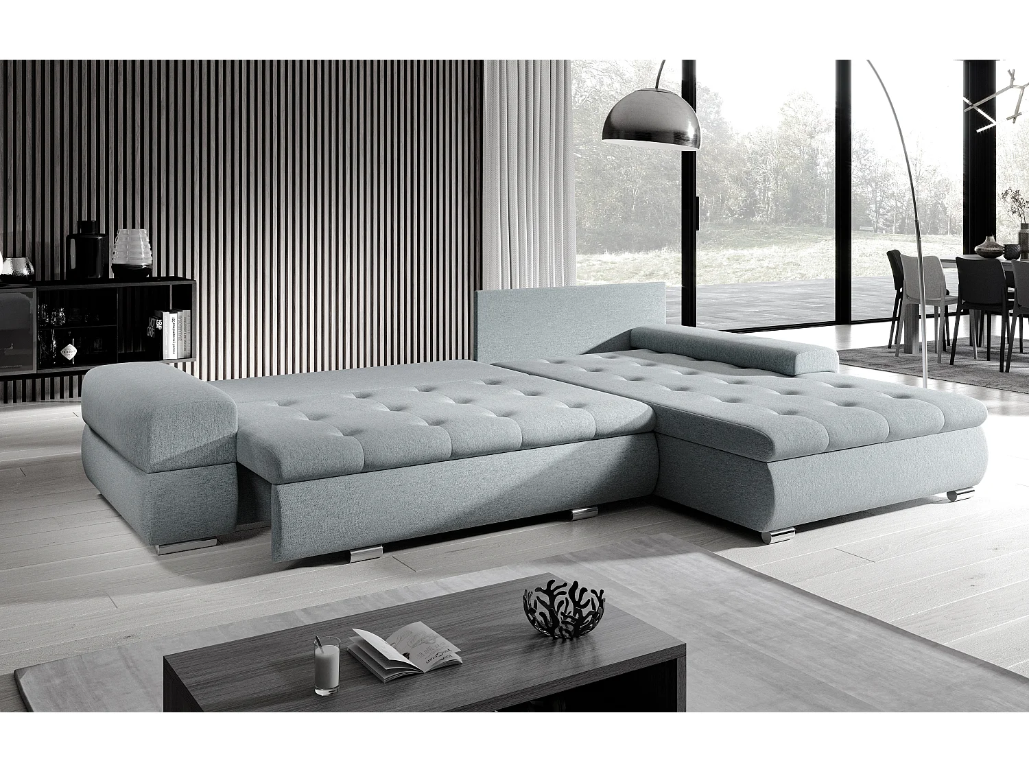 AX LIVING Canapé d’angle Sivaso marron 310 cm convertible