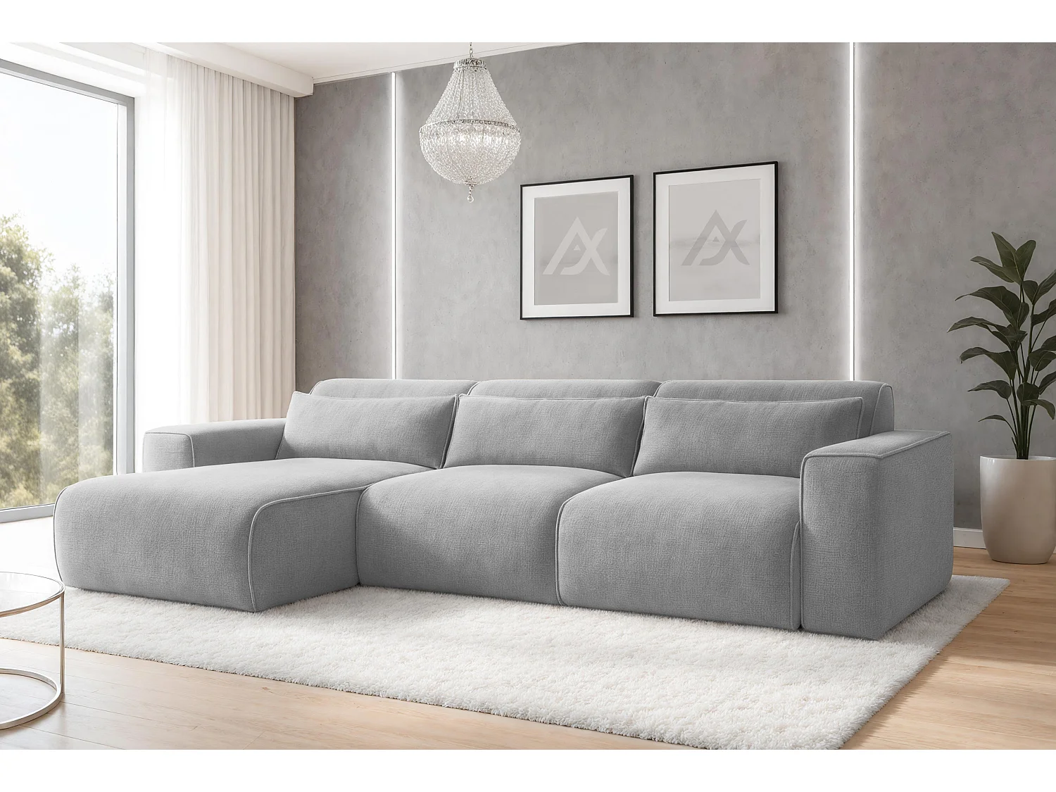 AX LIVING Canapé panoramique Ruyam gris clair convertible gauche